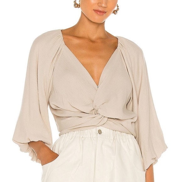 Astr Tops - ASTR Top Large L Tan Taupe V Neck Long Sleeve Raisa Summer Beach Resort Boho